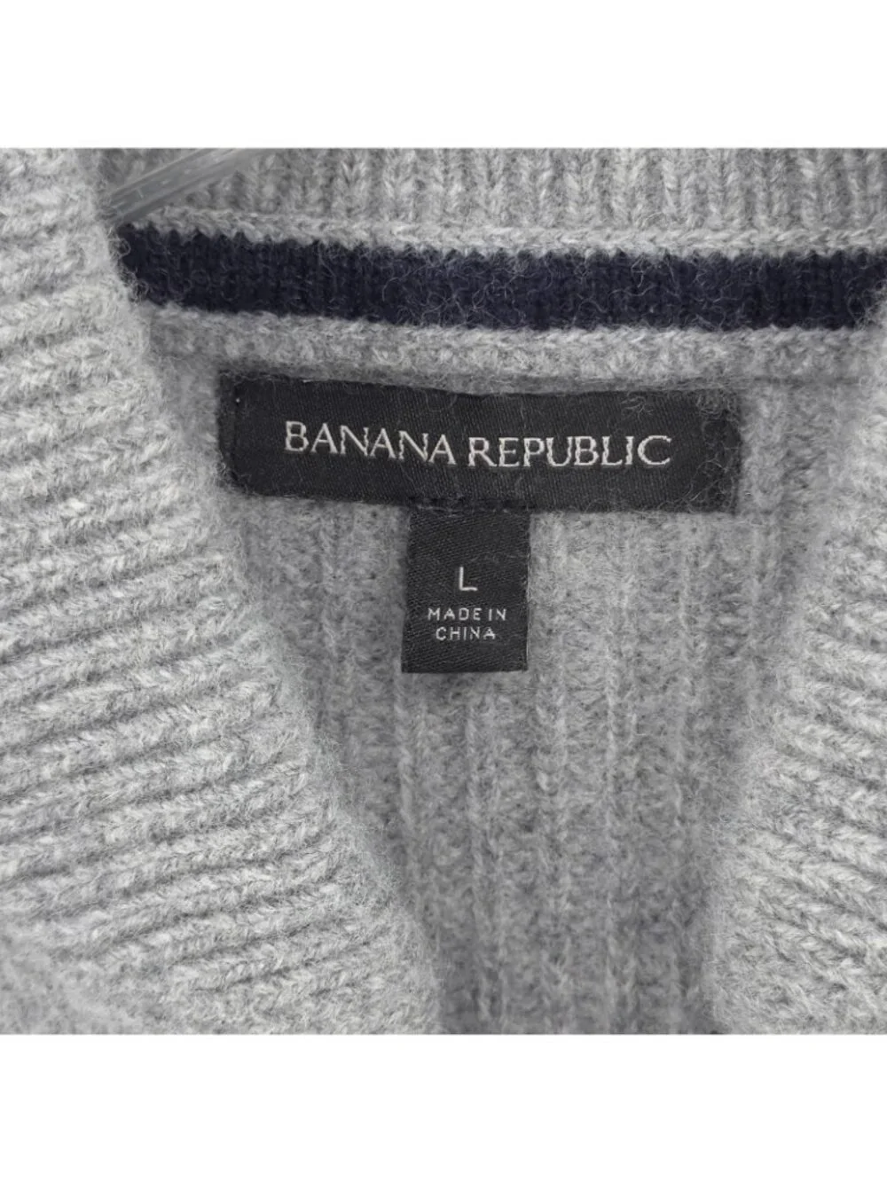 Banana Republic Sweater Mens L Gray Merino Wool Blend Full Zip Pockets Cardigan
